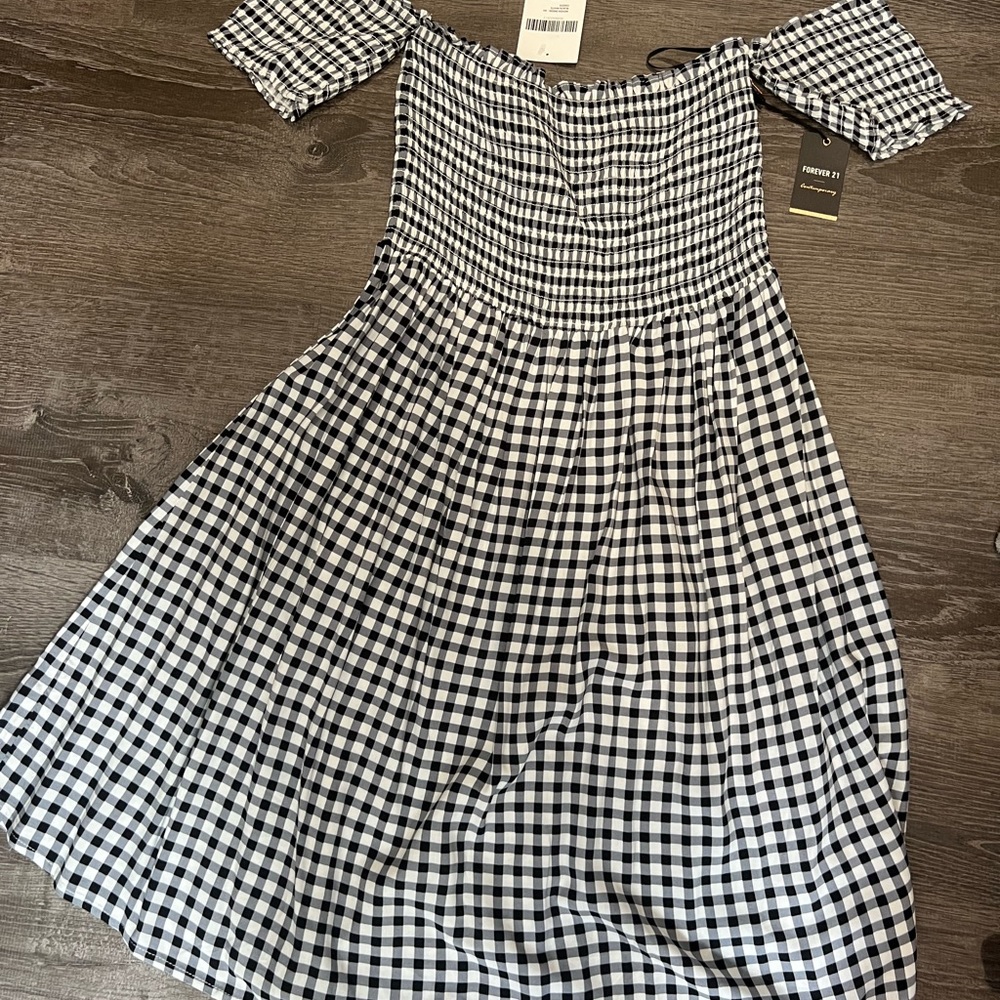Forever21 gingham off the shoulder dress (black/white check)